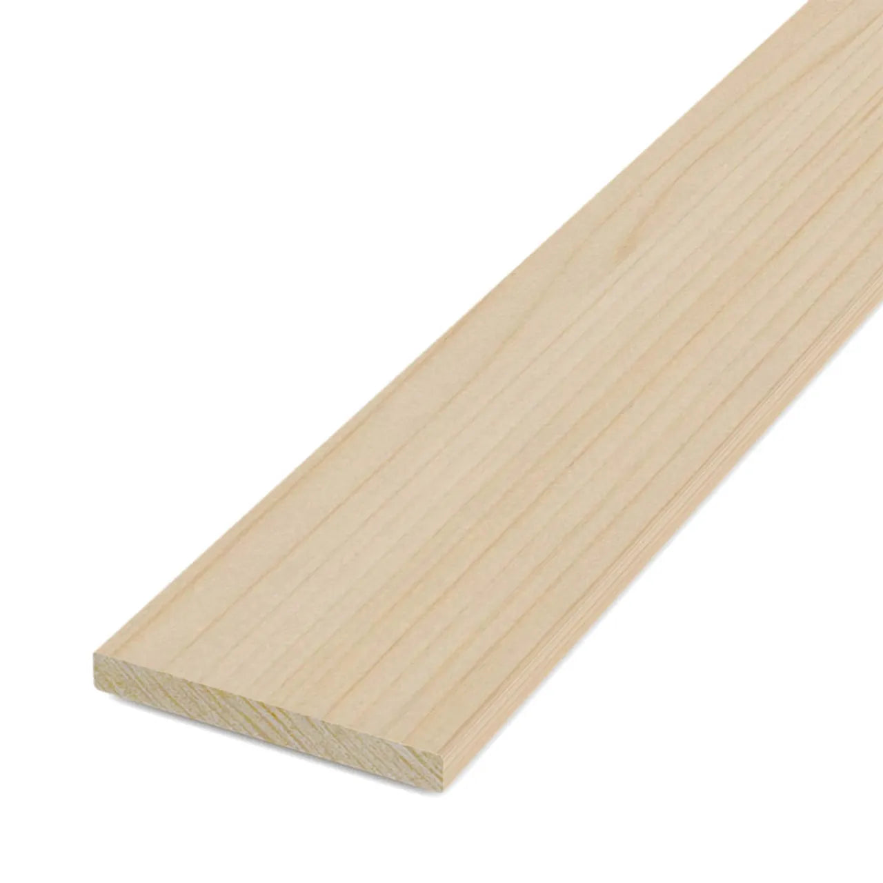 The Go Build 1 in. x 4 in. x 8 ft. Poplar Board features a smooth, flat surface with a light stain grade finish and visible grain pattern, perfect for crafts and hobbies, shown against a white background.